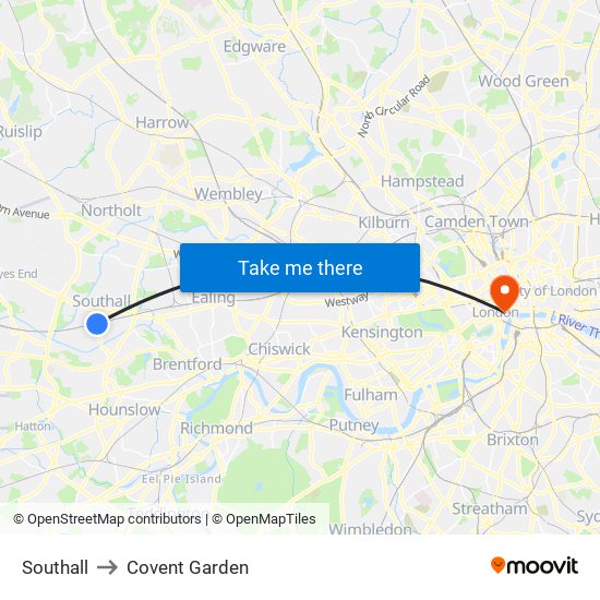 Southall to Covent Garden map