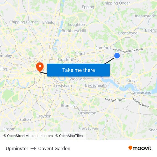 Upminster to Covent Garden map
