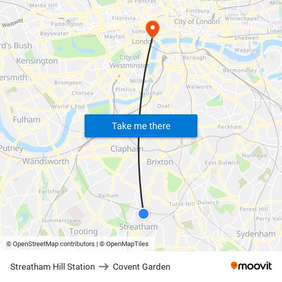 Streatham Hill Station to Covent Garden map