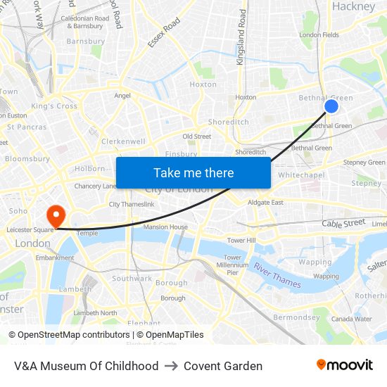 V&A Museum Of Childhood to Covent Garden map