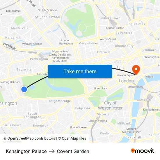 Kensington Palace to Covent Garden map