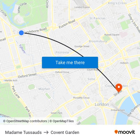 Madame Tussauds to Covent Garden map