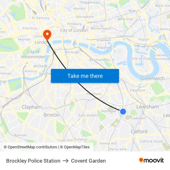 Brockley Police Station to Covent Garden map