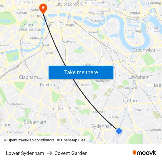 Lower Sydenham to Covent Garden map