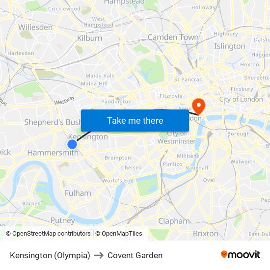 Kensington (Olympia) to Covent Garden map
