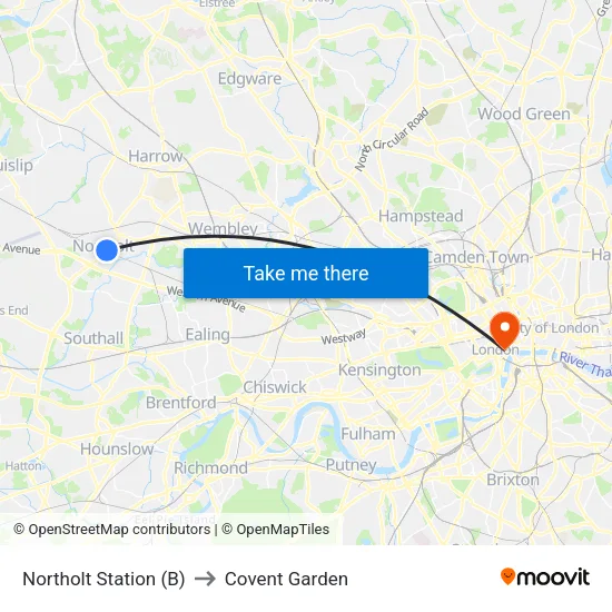 Northolt Station (B) to Covent Garden map