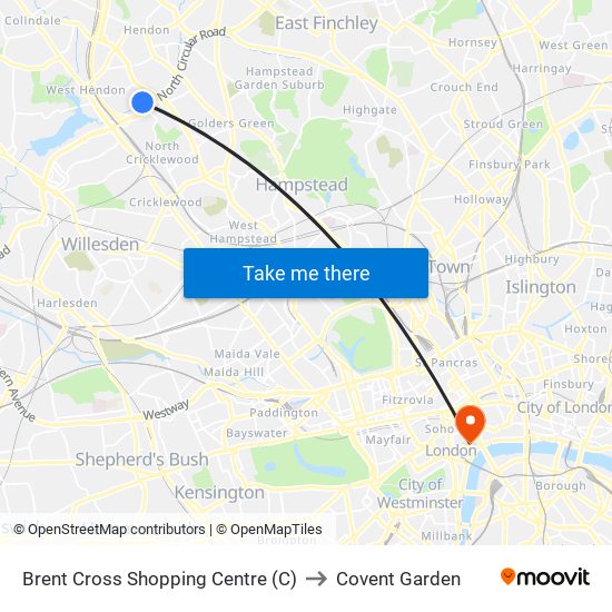 Brent Cross Shopping Centre (C) to Covent Garden map