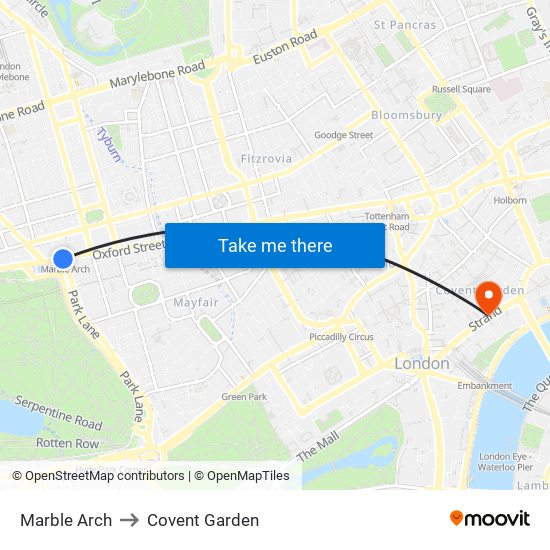 Marble Arch to Covent Garden map