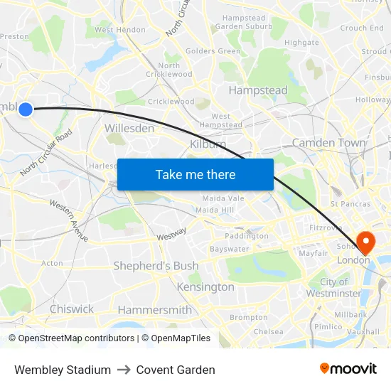 Wembley Stadium to Covent Garden map