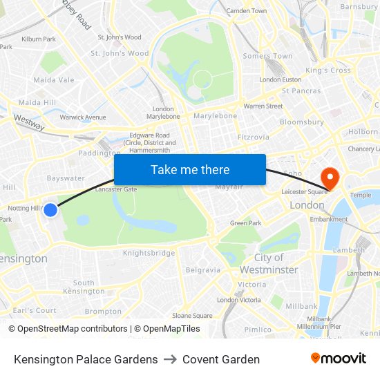 Kensington Palace Gardens to Covent Garden map
