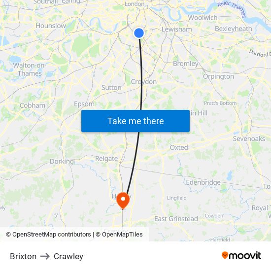 Brixton to Crawley map