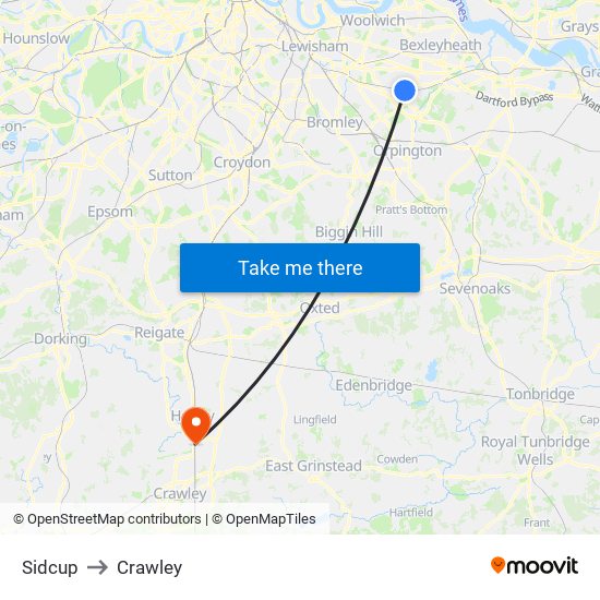 Sidcup to Crawley map