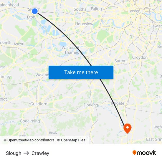 Slough to Crawley map