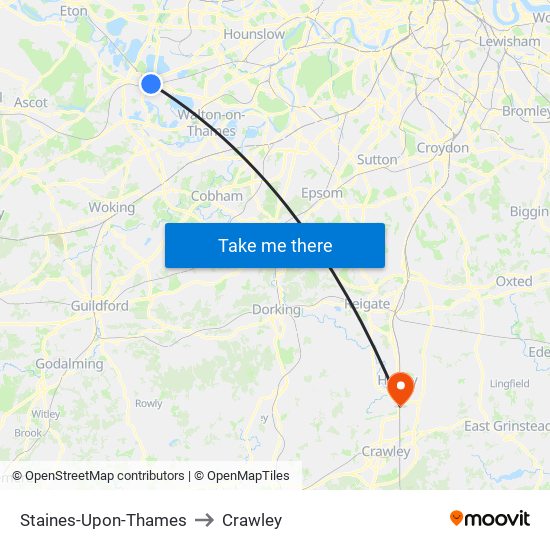 Staines-Upon-Thames to Crawley map