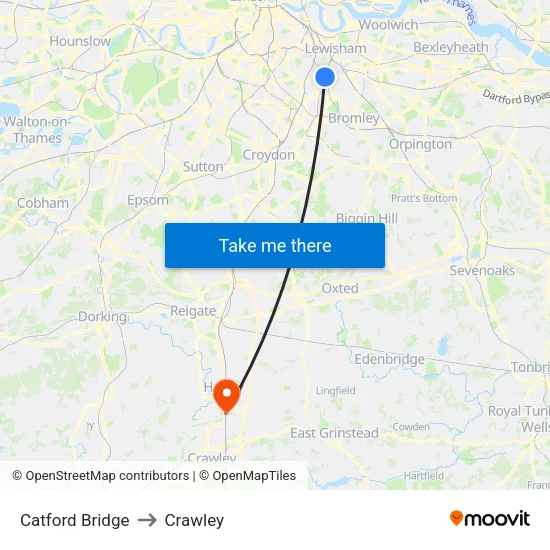 Catford Bridge to Crawley map