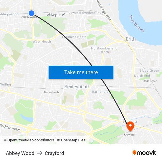 Abbey Wood to Crayford map