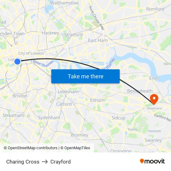 Charing Cross to Crayford map