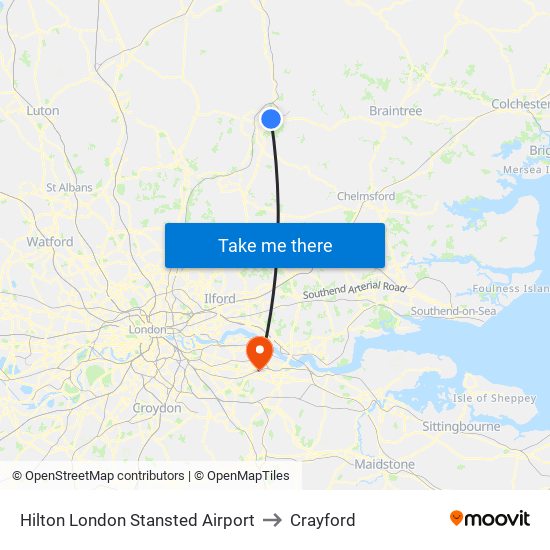 Hilton London Stansted Airport to Crayford map