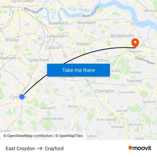 East Croydon to Crayford map