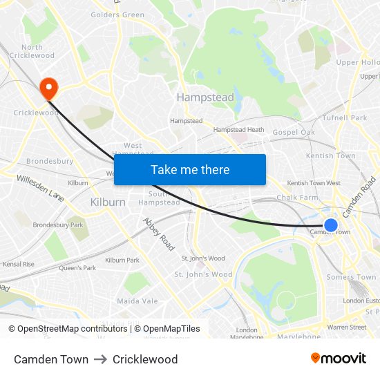 Camden Town to Cricklewood map