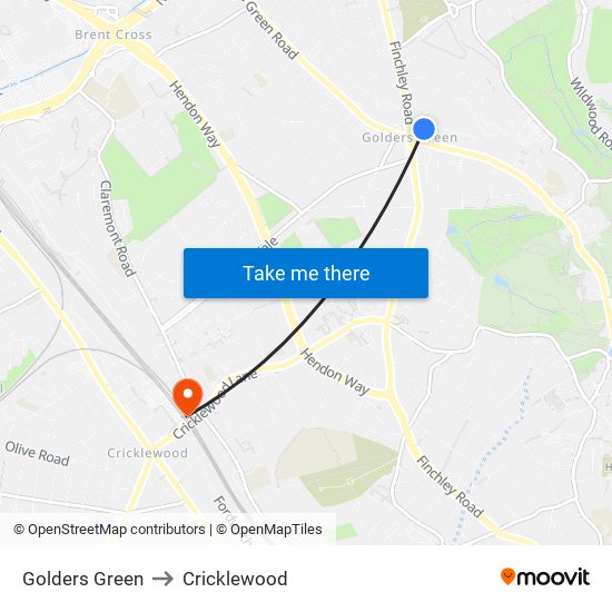 Golders Green to Cricklewood map