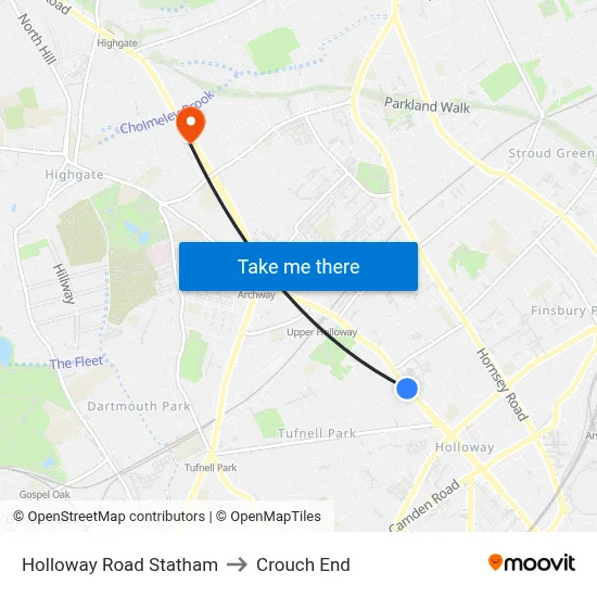 Holloway Road Statham to Crouch End map