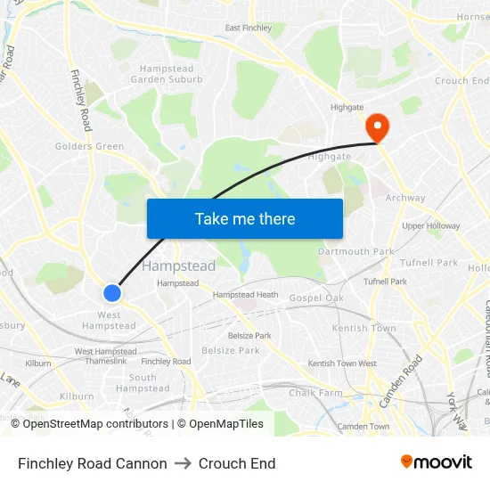 Finchley Road Cannon to Crouch End map