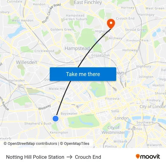 Notting Hill Police Station to Crouch End map