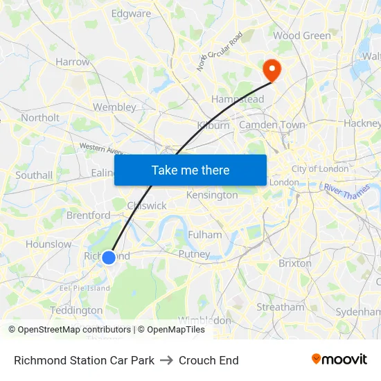 Richmond Station Car Park to Crouch End map