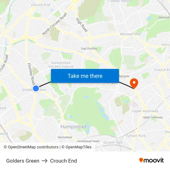Golders Green to Crouch End map
