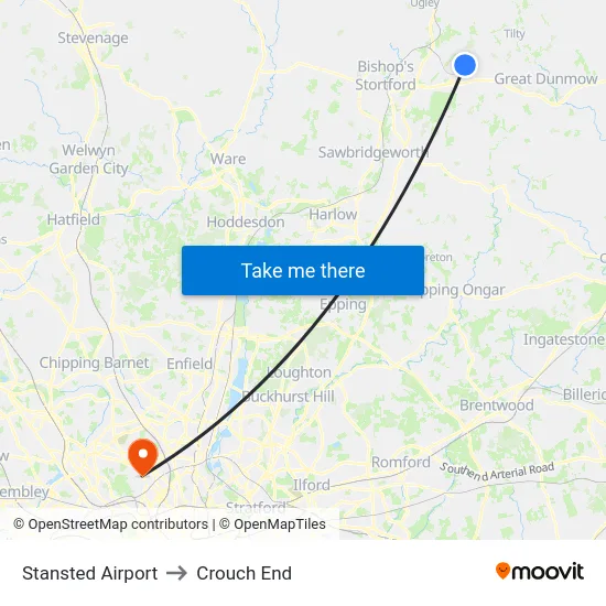 Stansted Airport to Crouch End map