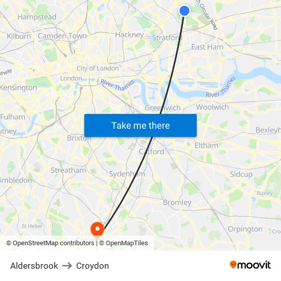 Aldersbrook to Croydon map