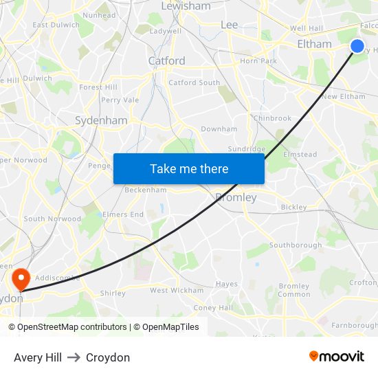 Avery Hill to Croydon map