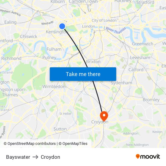 Bayswater to Croydon map