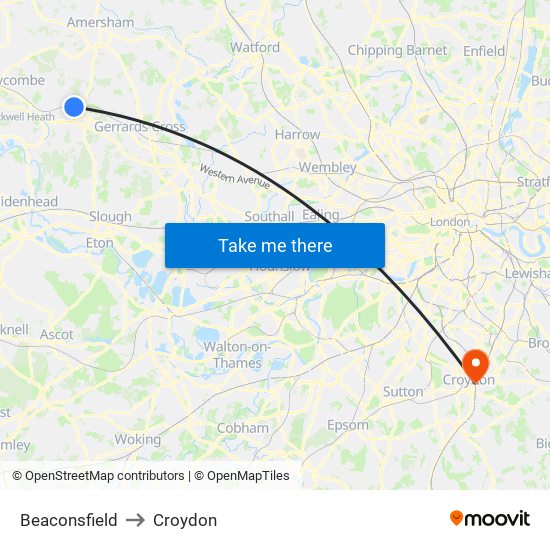 Beaconsfield to Croydon map