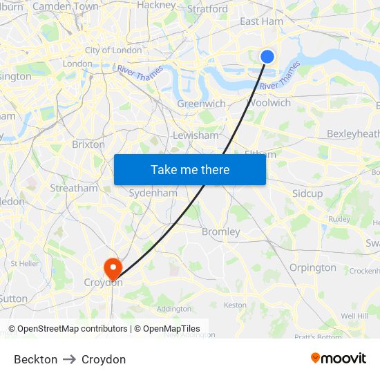 Beckton to Croydon map