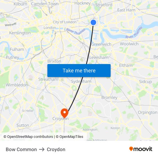 Bow Common to Croydon map