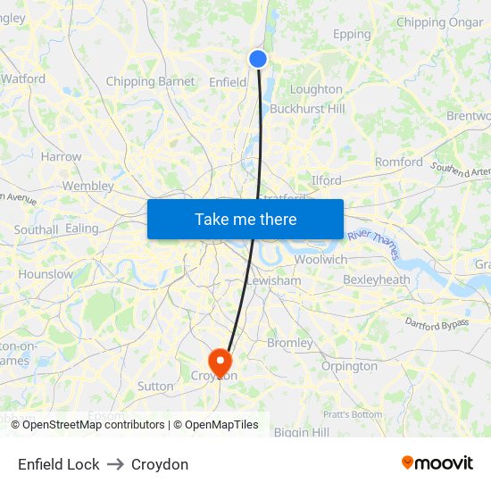 Enfield Lock to Croydon map