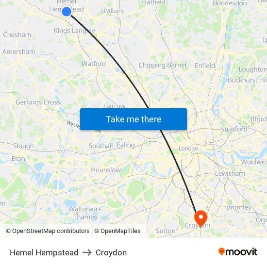Hemel Hempstead to Croydon map
