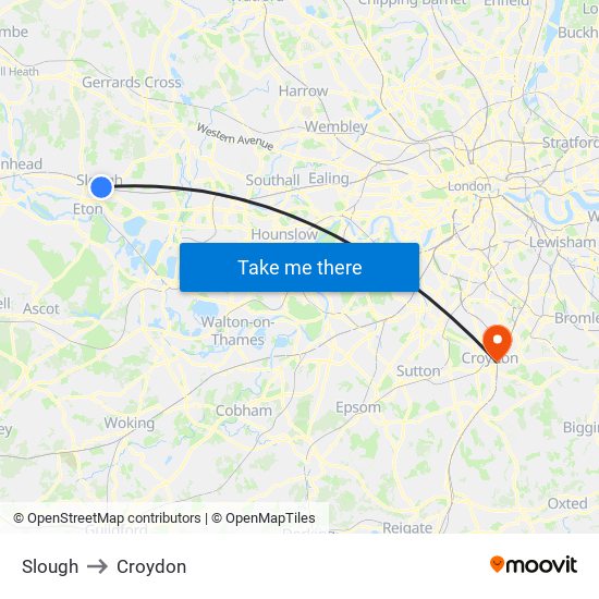 Slough to Croydon map