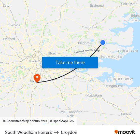 South Woodham Ferrers to Croydon map