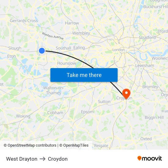 West Drayton to Croydon map