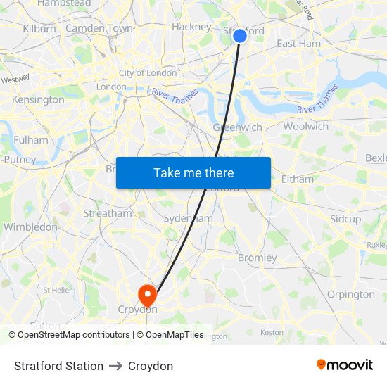 Stratford Station to Croydon map