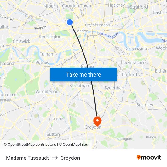 Madame Tussauds to Croydon map