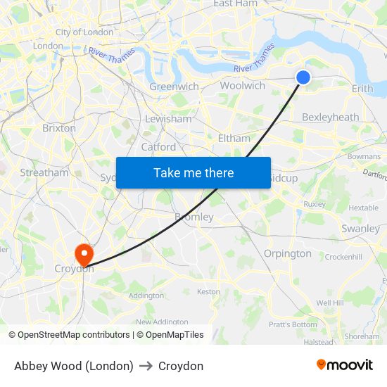 Abbey Wood (London) to Croydon map