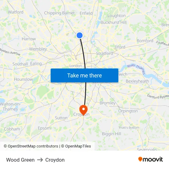 Wood Green to Croydon map