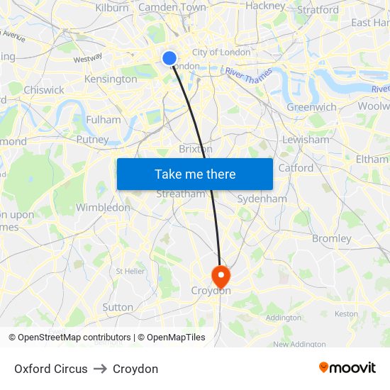 Oxford Circus to Croydon map