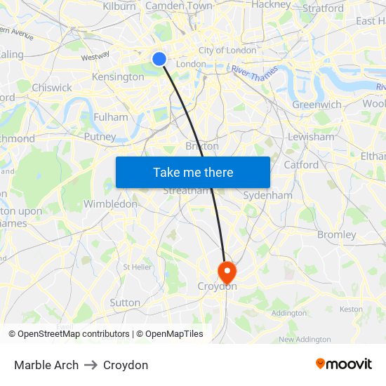 Marble Arch to Croydon map