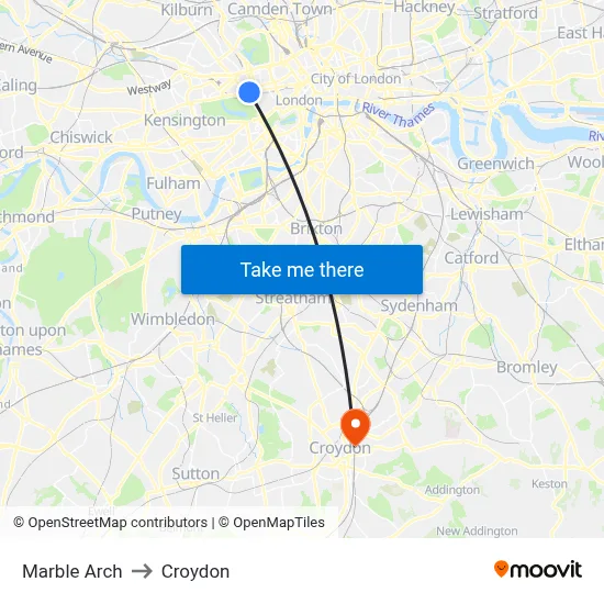 Marble Arch to Croydon map