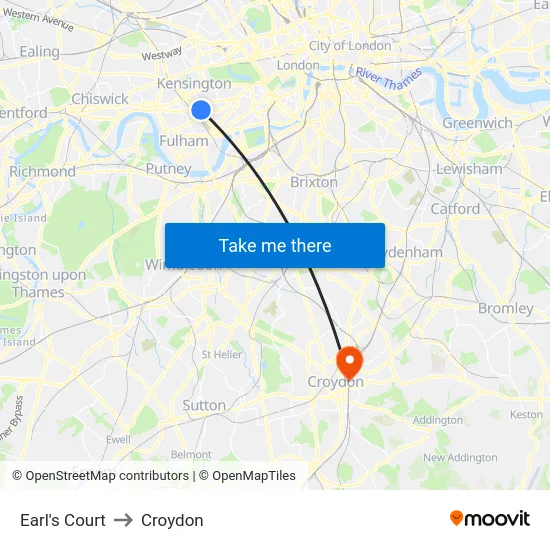 Earl's Court to Croydon map